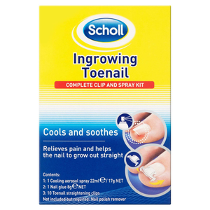 Scholl Ingrowing Toenail treatment kit for nail pain relief, straightening, and pressure relief includes spray and clip tools