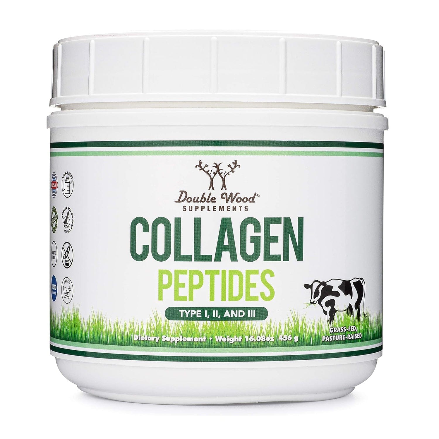 Double Wood Collagen Peptides - 456 gram jar, 38 servings - Welzo