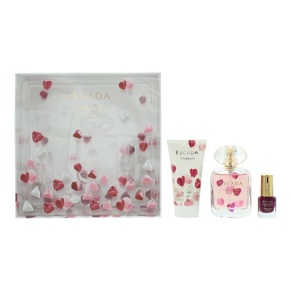 Escada Celebrate N.O.W. Eau de Parfum Gift Set : Eau de Parfum 50ml - Body Lotion 50ml - Nail Polish 4.5ml - Welzo
