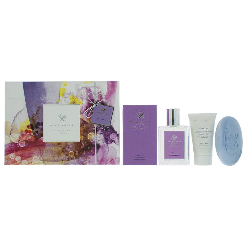 Acca Kappa Wisteria Glicine Eau de Parfum Gift Set : Eau de Parfum 100ml - Soap 150g - Hand Cream 75ml - Welzo