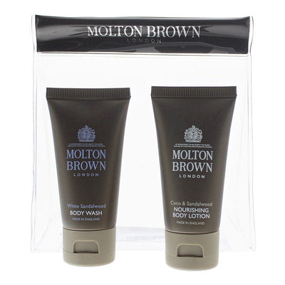 Molton Brown 2 Piece Gift Set: Coco Sandalwood Body Lotion 30ml - White Sandalwood Body Wash 30ml - Welzo