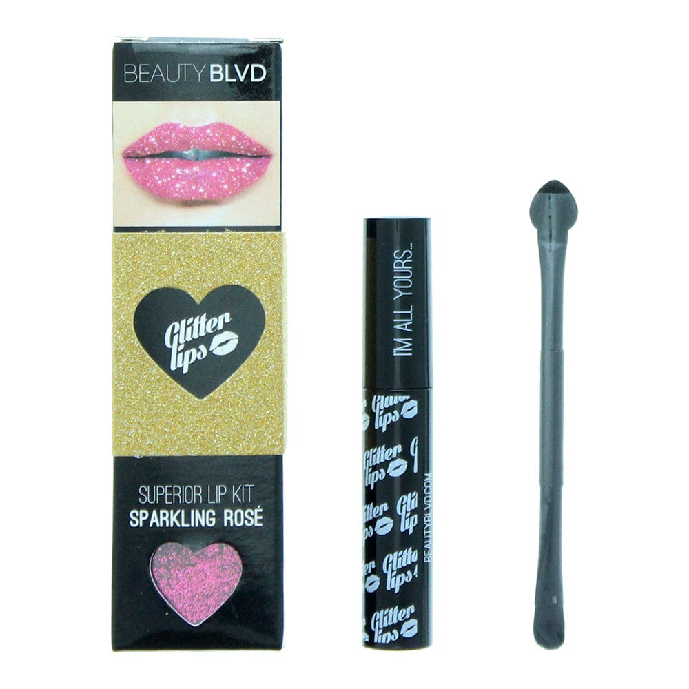 Beauty Blvd Glitter Lips Sparkling Rose 3 Piece Gift Set: Gloss Bond 3.5ml - Glitter 3g - Lip Brush - Welzo