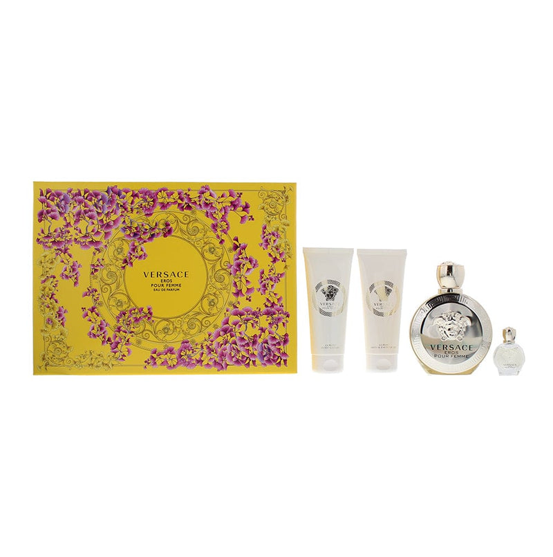 Versace Eros Pour Femme 4 Piece Gift Set: Eau de Parfum 100ml - Shower Gel 100ml - Body Lotion 100ml - Eau de Parfum 5ml - Welzo