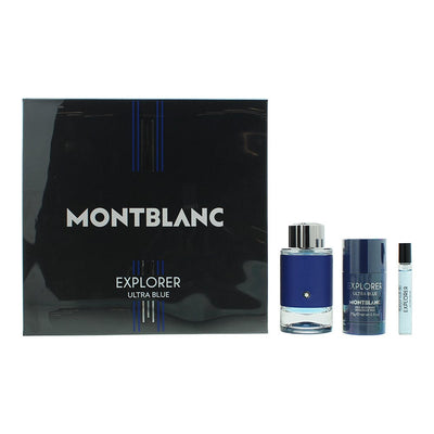 Montblanc Explorer Ultra Blue 3 Piece Gift Set: Eau De Parfum 100ml - Eau de Parfum 7.5ml - Deodorant 75g - Welzo