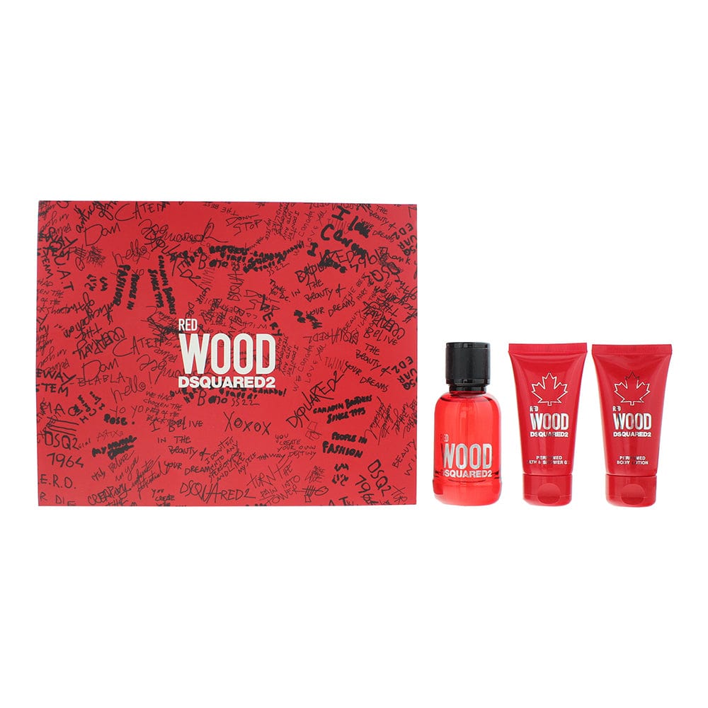 Dsquared2 Red Wood 3 Piece Gift Set: Eau de Toilette 50ml - Shower Gel 50ml - Body Lotion 50ml - Welzo