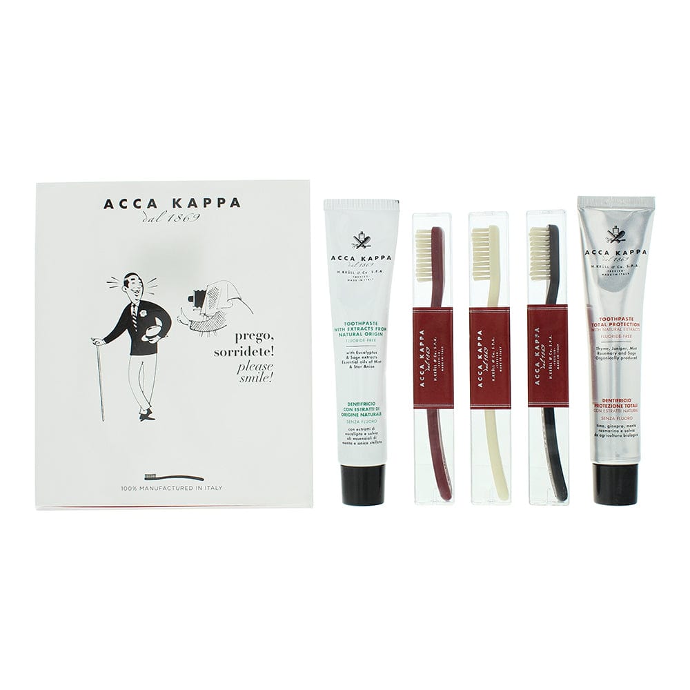 Acca Kappa 5 Piece Gift Set: Toothpaste 2 x 100ml - Toothbrush x 3 - Welzo