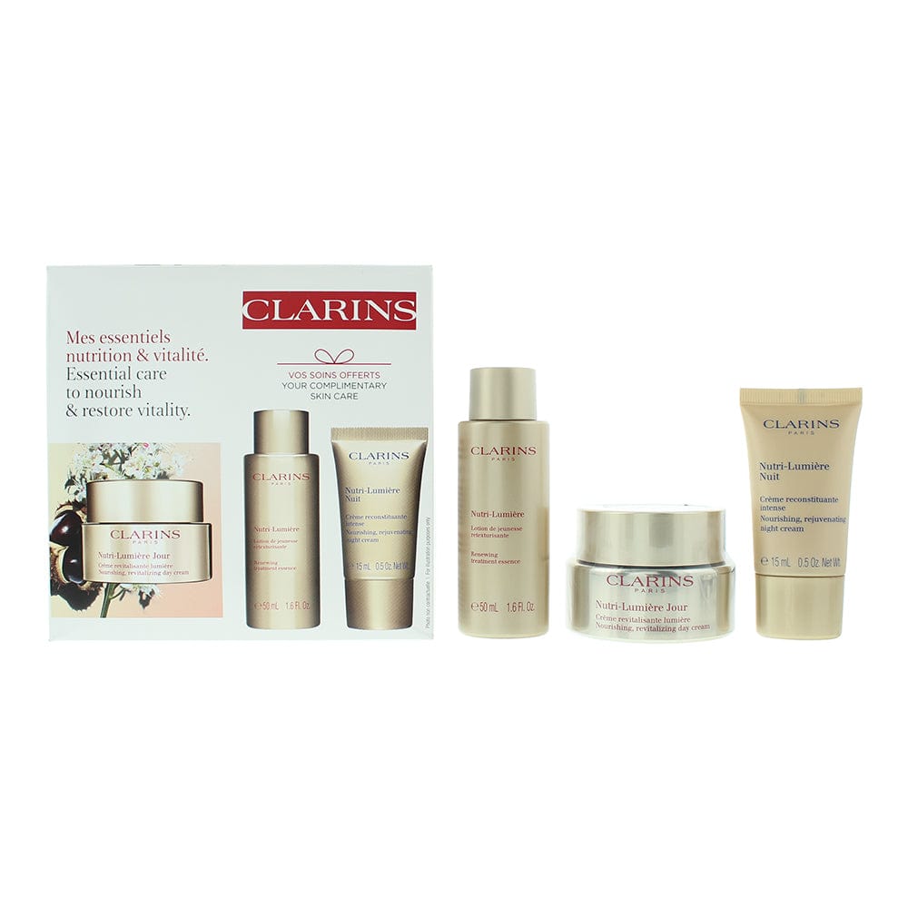 Clarins Nutri-Lumière 3 Piece Gift Set: Day Cream 50ml - Essence 50ml - Night Cream 15ml - Welzo