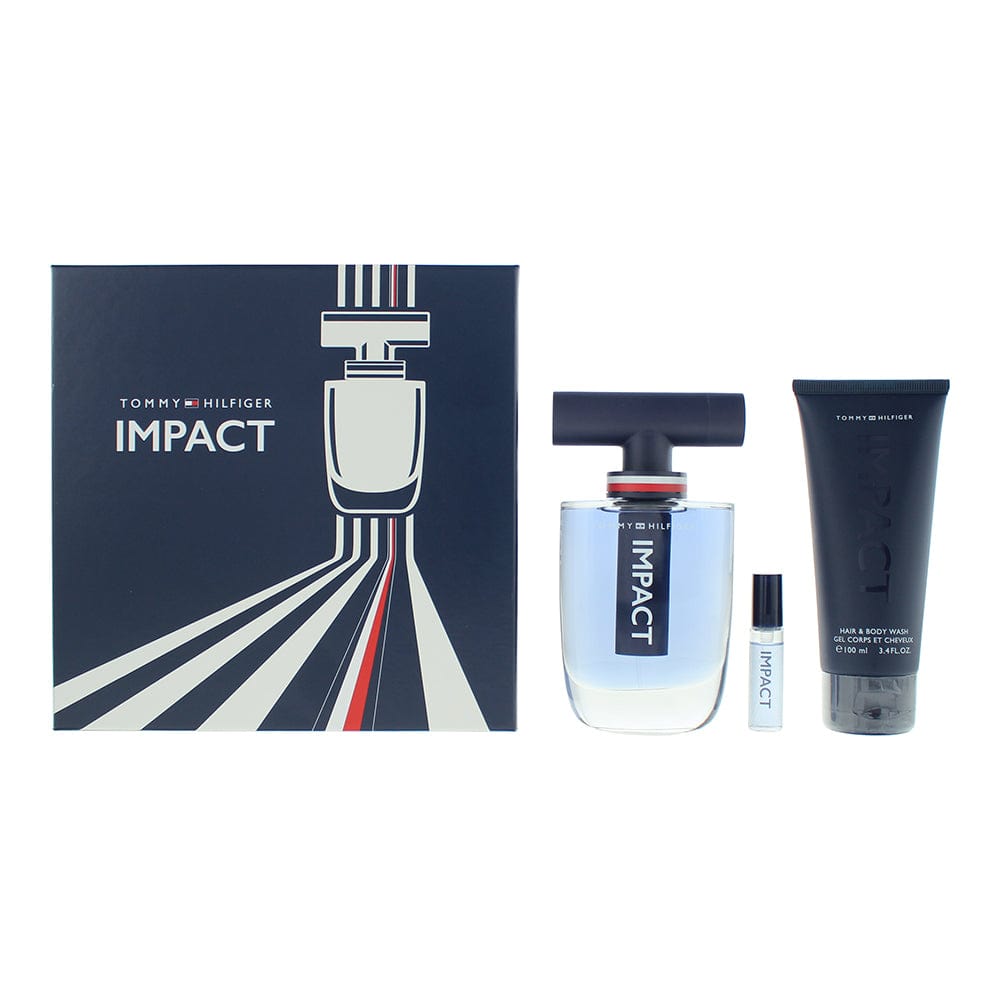 Tommy Hilfiger Impact 3 Piece Gift Set: Eau de Toilette 100ml - Body Wash 100ml - Eau de Toilette 4ml - Welzo