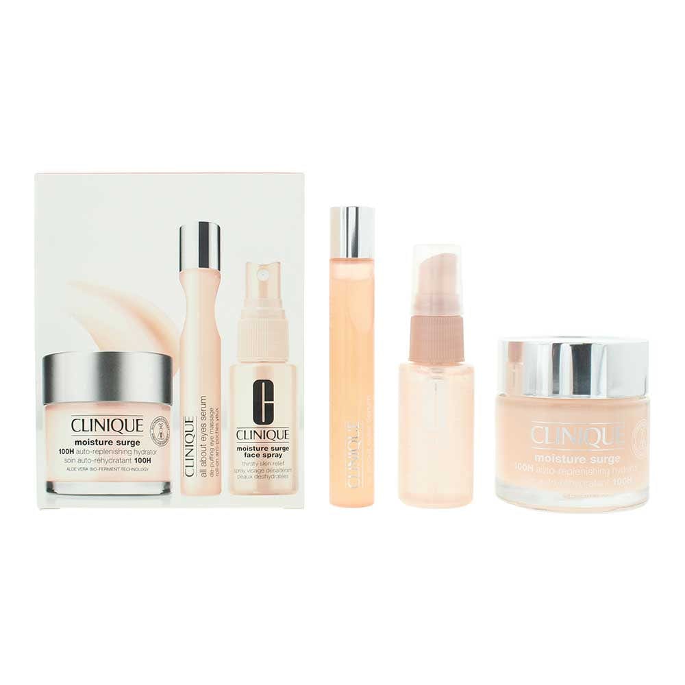 Clinique Moisture Surge All About Moisture 3 Piece Gift Set: Replenishing Hydrator Gel Cream 75ml - Face Spray 30ml - Eye Serum Roll On 15ml - Welzo