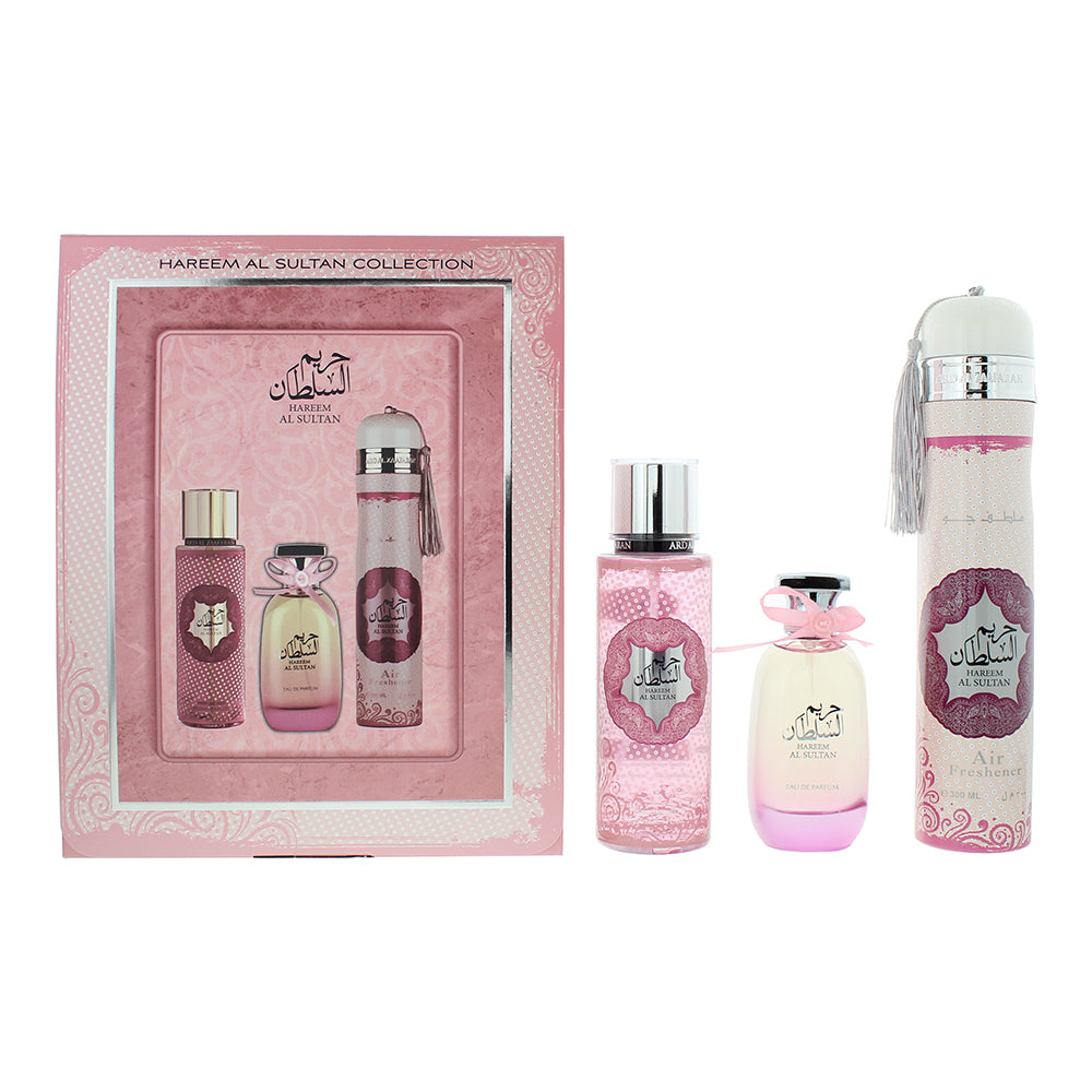 Ard Al Zaafaran Hareem Al Sultan 3 Piece Gift Set: Eau de Parfum 100ml - Perfume Mist 250ml - Air Freshener 300ml - Welzo