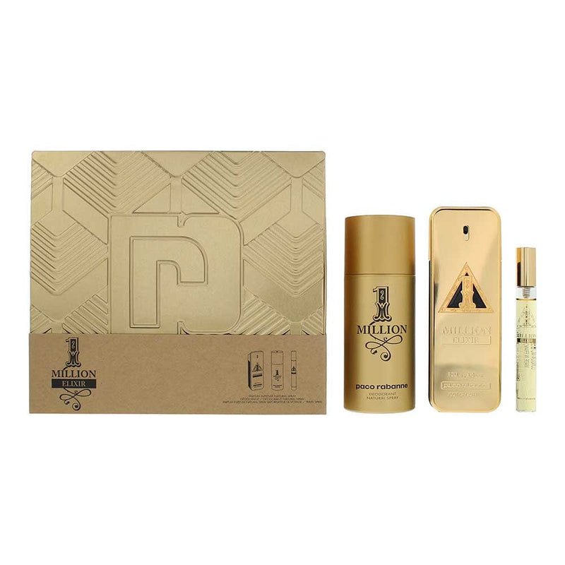 Paco Rabanne 1 Million Elixir Parfum Intense 3 Piece Gift Set: Eau de Parfum 100ml - Eau de Parfum 10ml - Deodorant Spray 150ml - Welzo