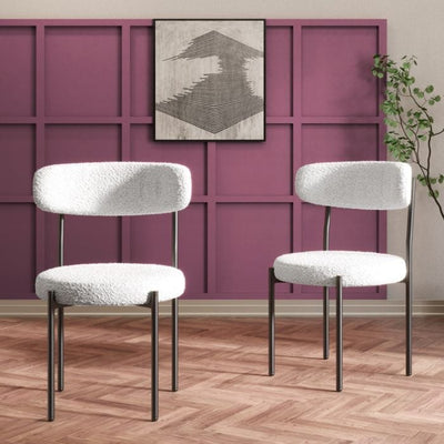 White Boucle Dining Chairs Set of 4 – Elysian Modern Upholstered with Black Metal Legs