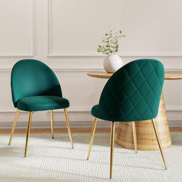 6x Velvoro Green Luxe Velvet Dining Stoelen met gouden benen