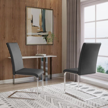 6x cordoba faux lederen eetkamerstoelen in donkergrijs met zilveren benen