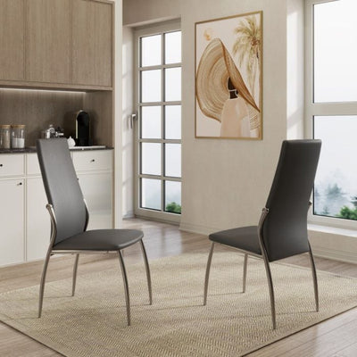 Grey Faux Leather Dining Chairs Set of 2 – Nova High Back with Chrome Legs