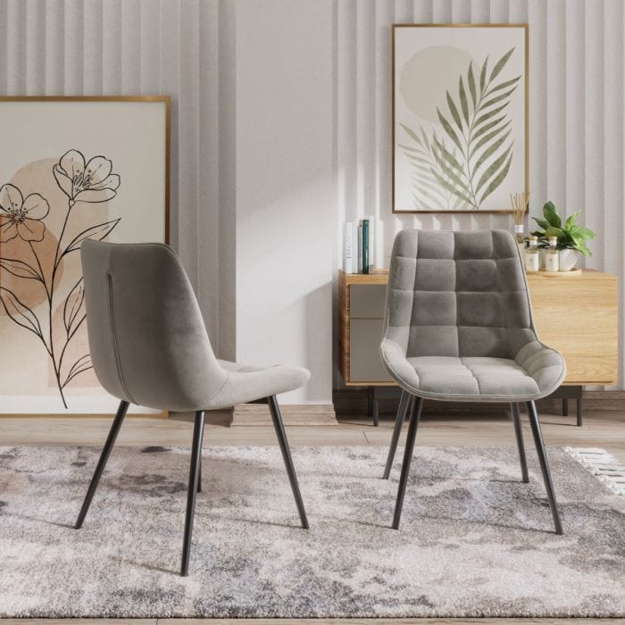 4x Velvita Gray Luxury Velvet met zwarte benen eetkamerstoelen