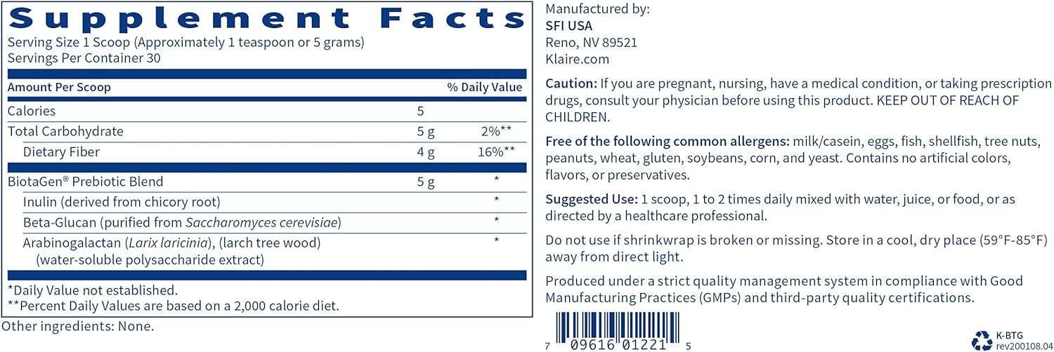 Biotagen Prebiotic Powder, 150G - Klaire Labs
