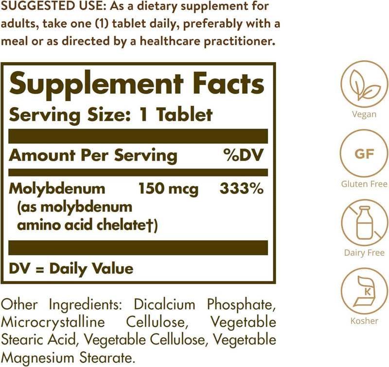 Chelated Molybdenum, 150 mcg, 100 Tablets - Country Life