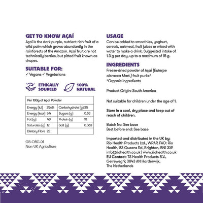 Rio Amazon Powders Organic Açaí Powder- 200g - Welzo
