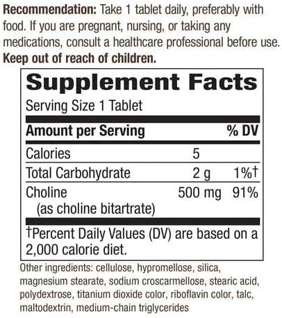 Choline 500 mg, 100 tabletas veganas - Natures Way