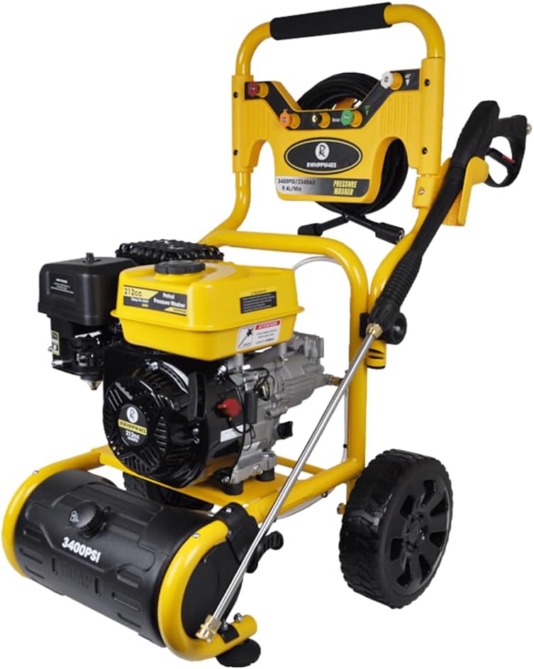 Nettoyeur haute pression à essence 3400 PSI – 5 buses, jet de lavage 9,4 L/min avec réservoir de détergent, pistolet pulvérisateur et lance pour voitures, camionnettes, patios et allées