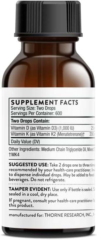 Vitamine D + K2 (D3 / K2) (1 oz - 30 ml) - Recherche Thorne