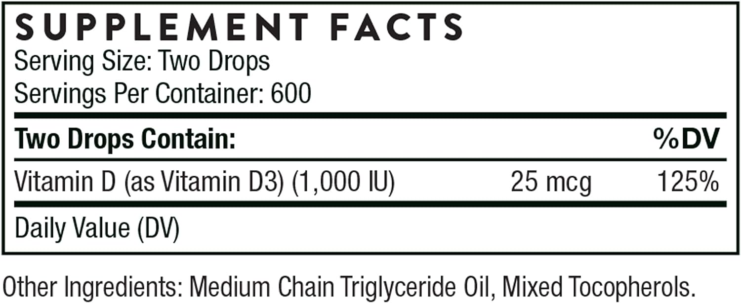 Vitamina D (D3 / D -3) liquido (1oz / 30 ml) - 600 porzioni - Thorne