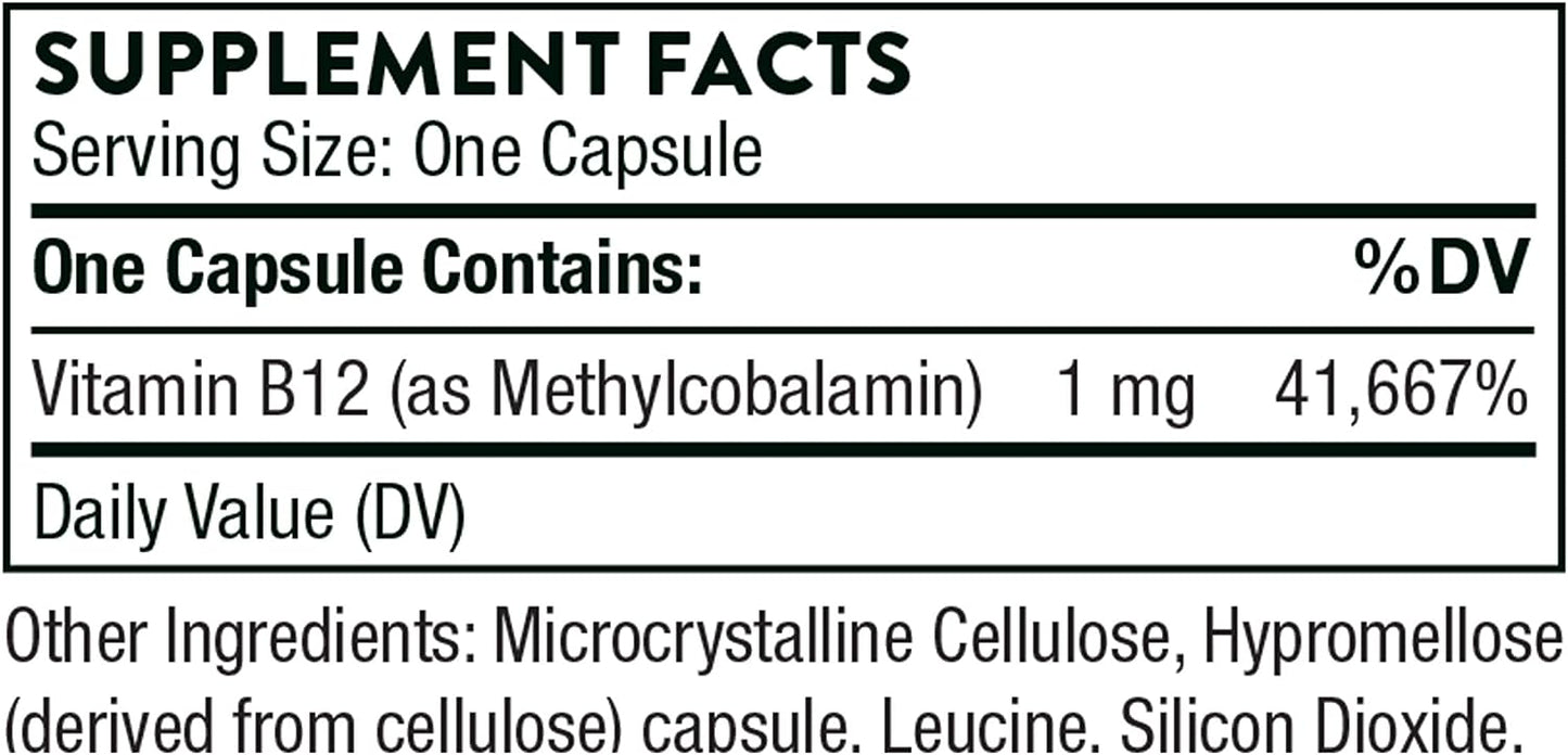 Vitamin B12 (Methylcobalamin) 1mg, 60 Capsules - Thorne