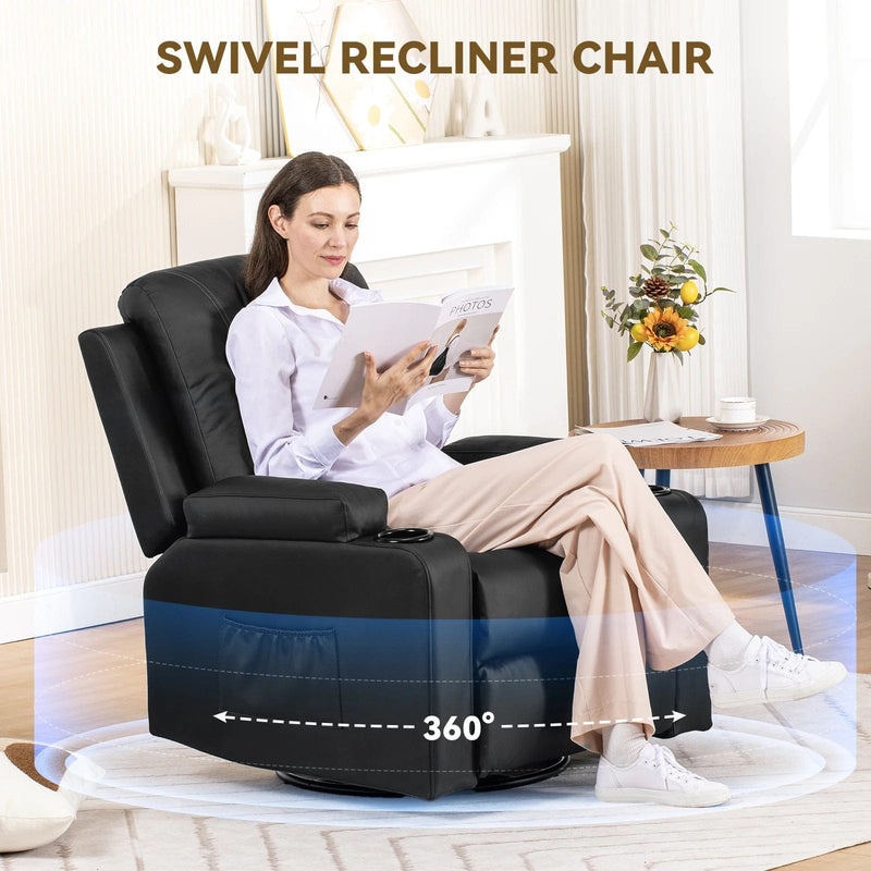 Oversized Recliner Massaging Armchair – Swivel Lounge Chair with Heat & Extended Footrest
