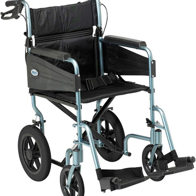 Lightweight Foldable Aluminum Wheelchair with Removable Footrests - Standard Size, Silver/Blue - Ideal for Comfort