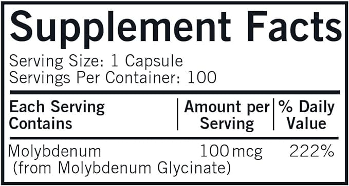 Molybdenum 100mcg (Hypoallergenic), 100 Capsules - Kirkman Laboratories