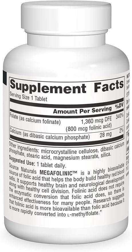 MegaFolinic, 800 mcg, 120 Tablets - Source Naturals