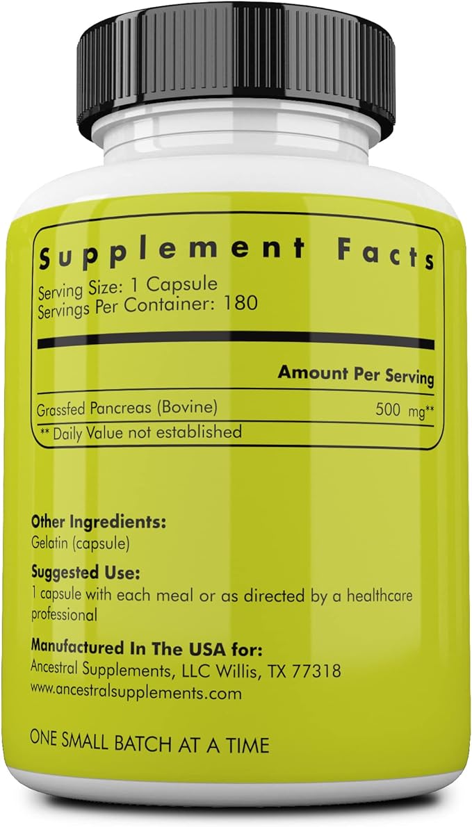 Grass Fed Beef Pancreas, 180 capsules - Ancestral Supplements