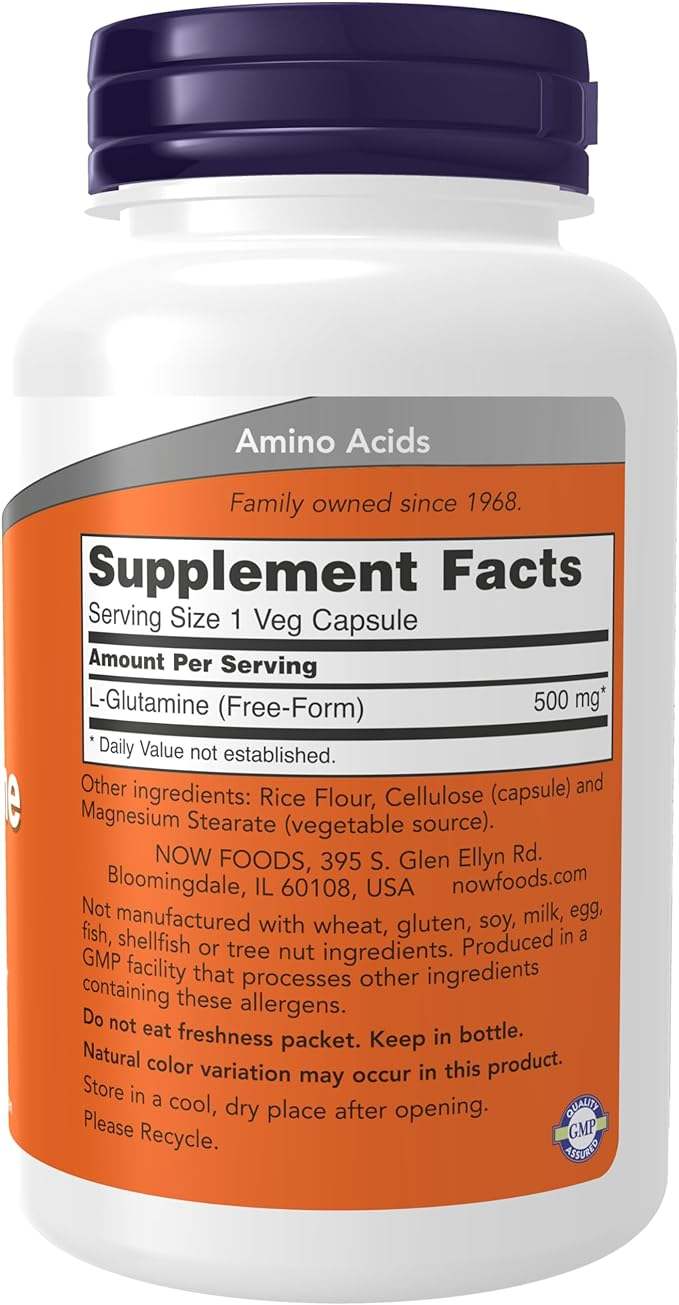 L -glutamina 500mg, 120 cápsulas de verduras - ahora alimentos