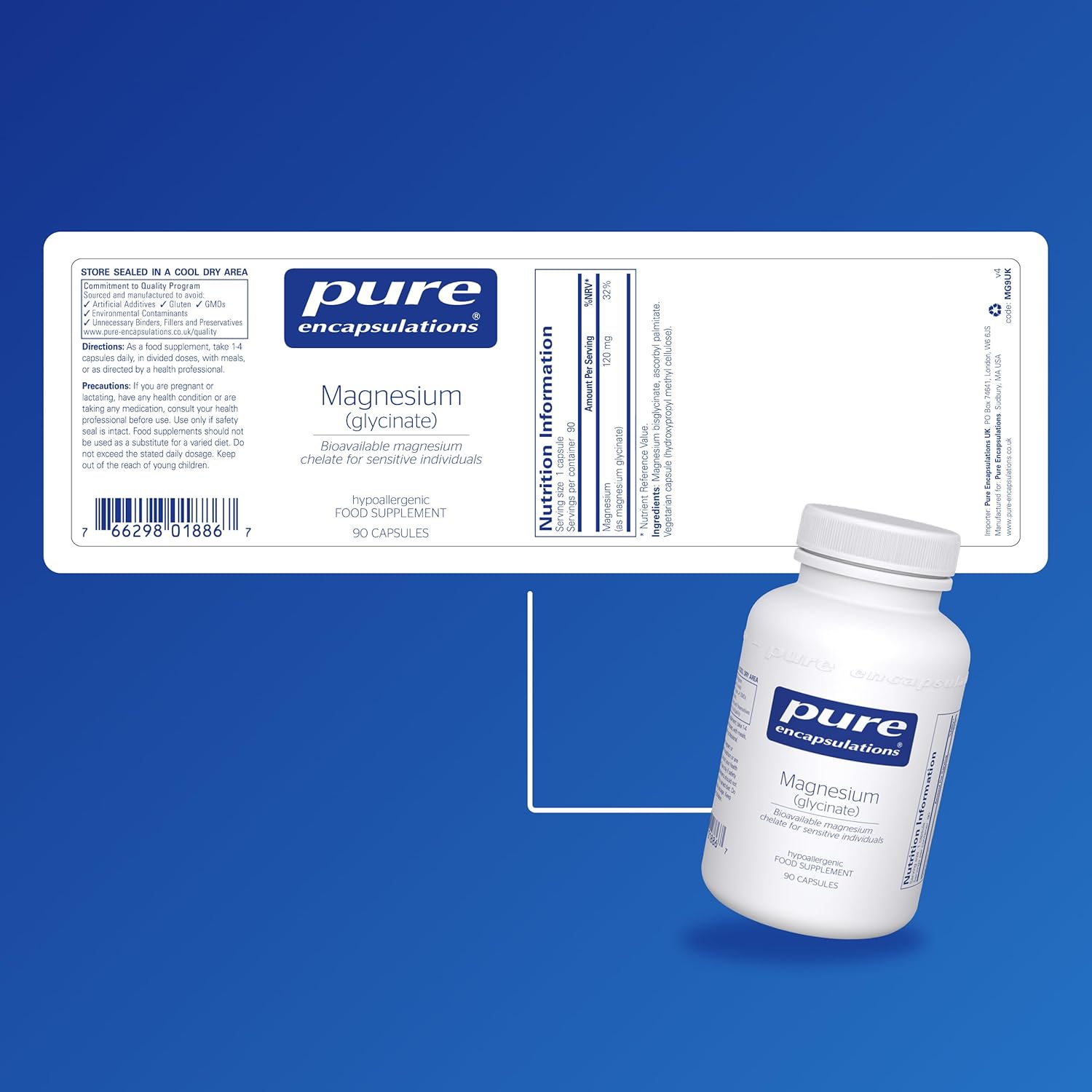 Magnesium (glycinate) 120mg 90 vcaps - Pure Encapsulations