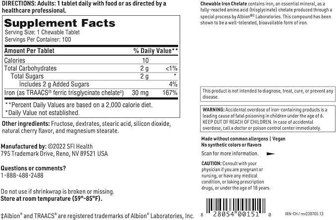 Iron Chelate 100 Tabletas masticables - Klaire Labs (SFI Health)