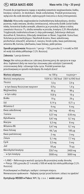 Weider Mega Mass 4000 Protein Powder