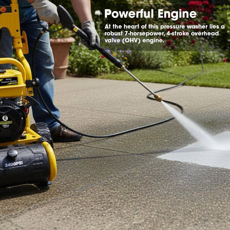 Nettoyeur haute pression à essence 3400 PSI – 5 buses, jet de lavage 9,4 L/min avec réservoir de détergent, pistolet pulvérisateur et lance pour voitures, camionnettes, patios et allées