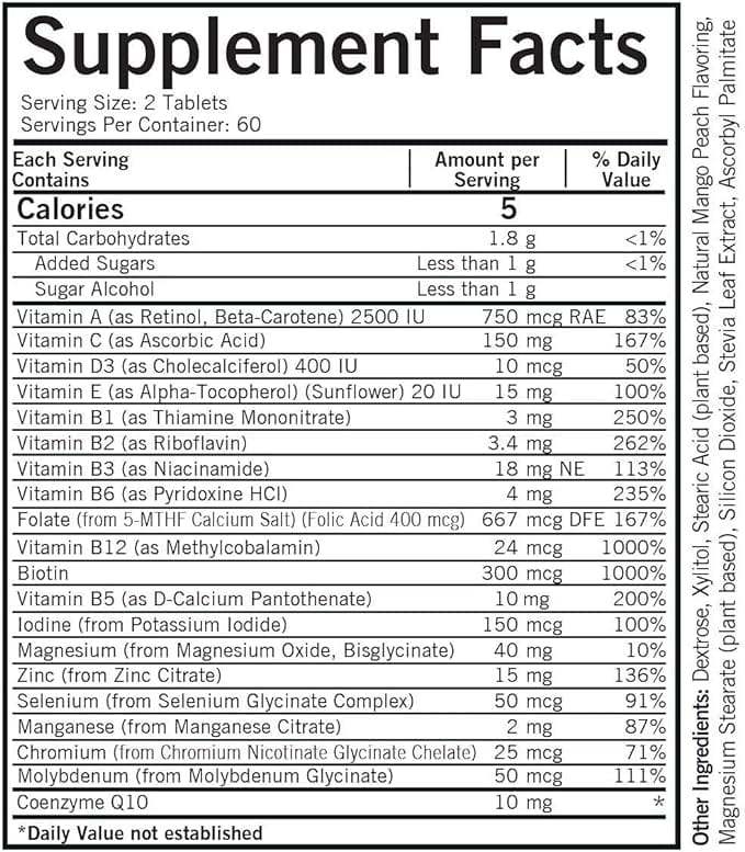 Multivitamine et minéral pour enfants avec 5-MTHF - 120 comprimés à croquer - Kirkman