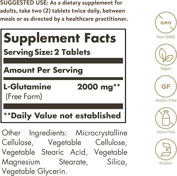 L -глутамин, 1000 mg, 60 таблетки - солгар