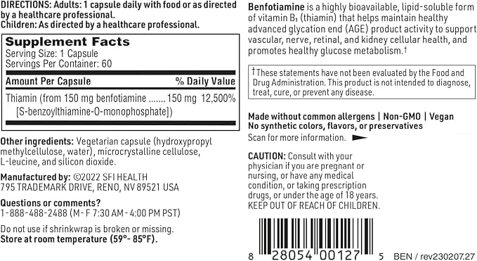 Benfotiamine, 60 κάψουλες - Klaire Labs (SFI Health)