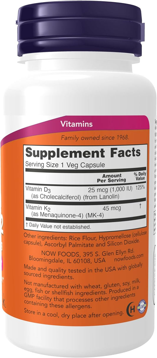 Vitamin D3 & K2, 120 Capsules - Now Foods