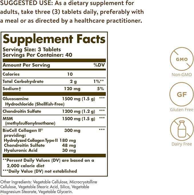 Glucosamine hyaluronzuur chondroïtine MSM, 120 tabbladen - Solgar