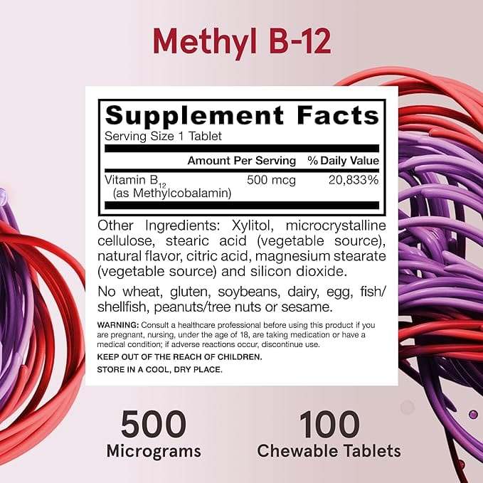Метил В12 500mcg, аромат на череша, 100 таблетки - формули за джароу