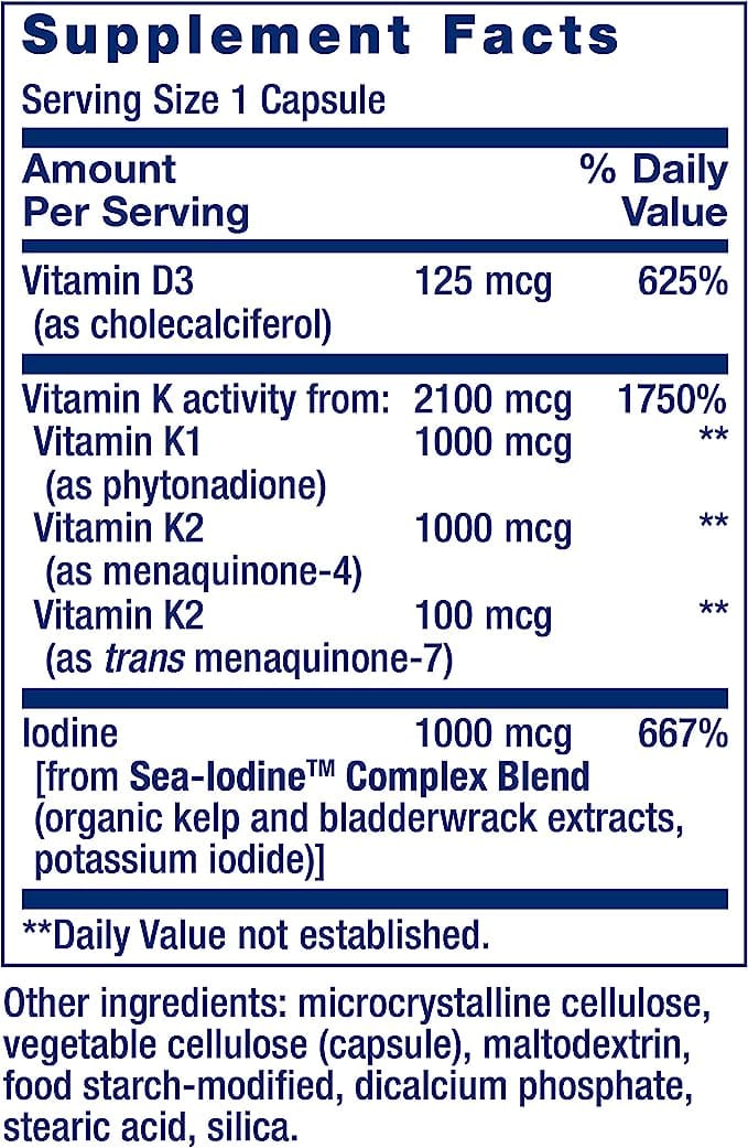 Vitamins D and K with Sea-Iodine, 60 Capsules - Life Extension