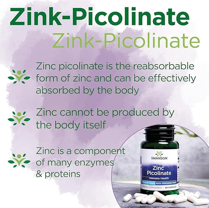 Picolinate de zinc 22 mg (60 capsules) - Swanson