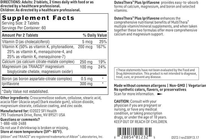 OsteoThera Plus Ipriflavone, 120 Tablets - Klaire Labs (SFI Health)