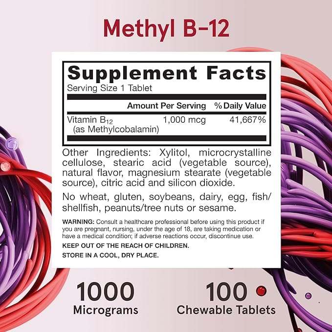 Methyl B12 1000mcg, Lemon Flavour, 100 Lozenges - Jarrow Formulas