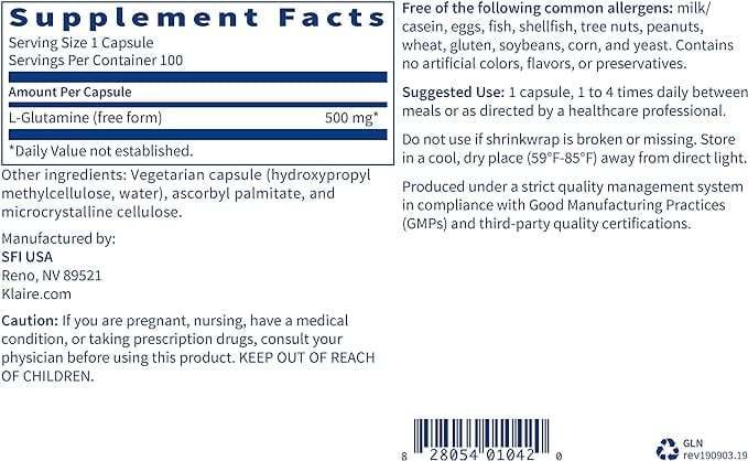 L -glutamin, 100 tobolek - Klaire Labs (SFI Health)
