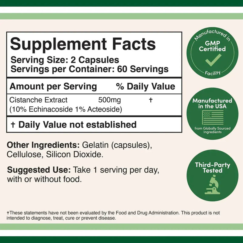 Extrait de cistanche à double bois - 120 x 250 mg de capsules